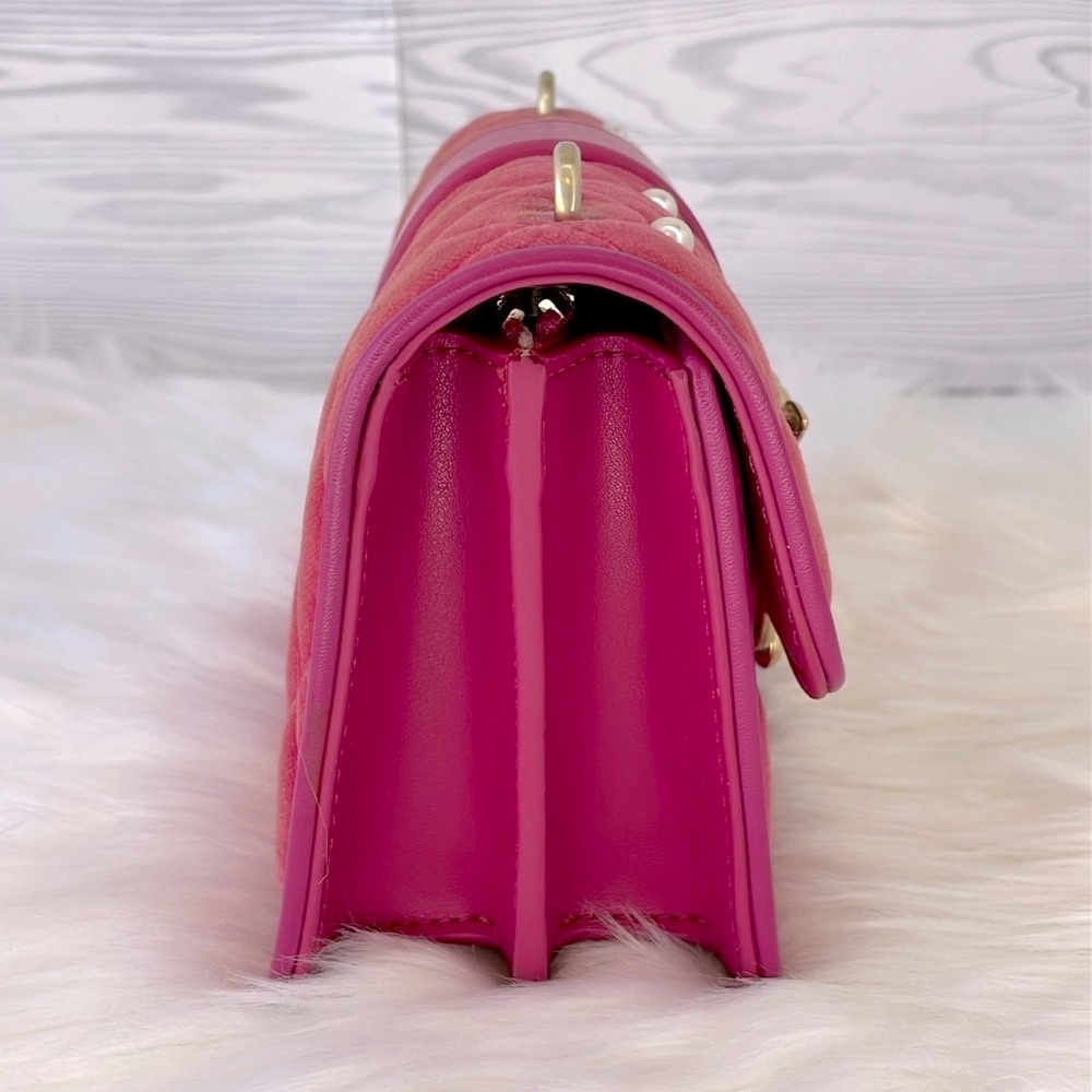 Pinko Quilted Velvet & Leather Love Bag with Chain Strap - Picture 11 of 17